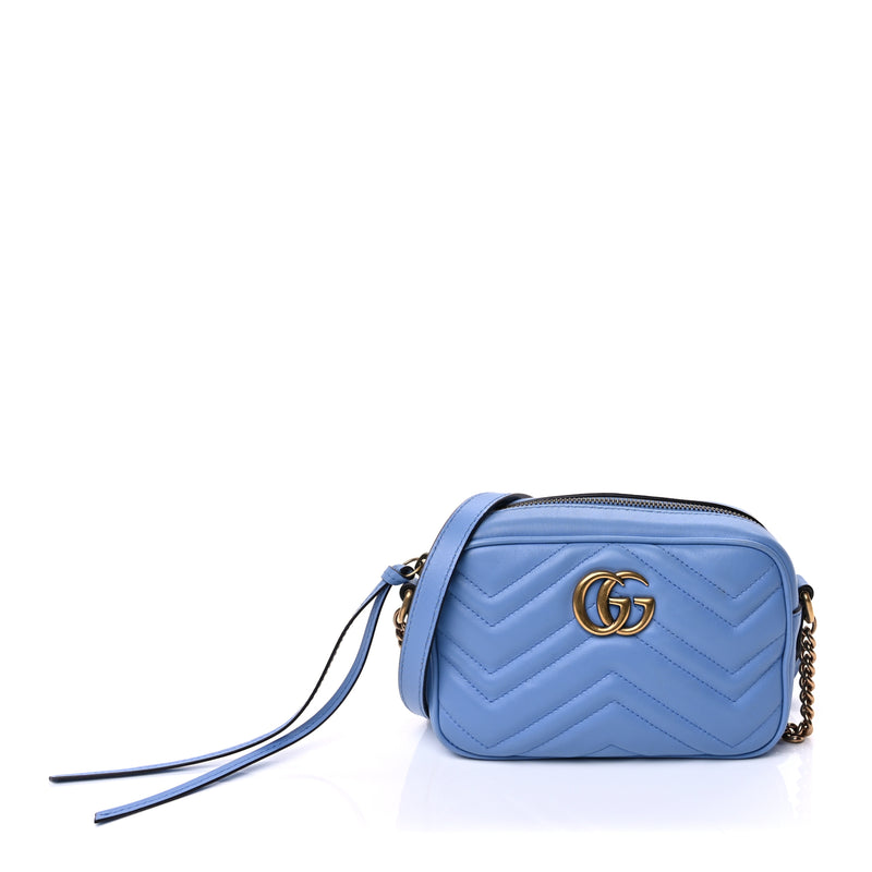  Gucci Calfskin Matelasse Mini GG Marmont Chain Shoulder Bag Clear Sky Blue