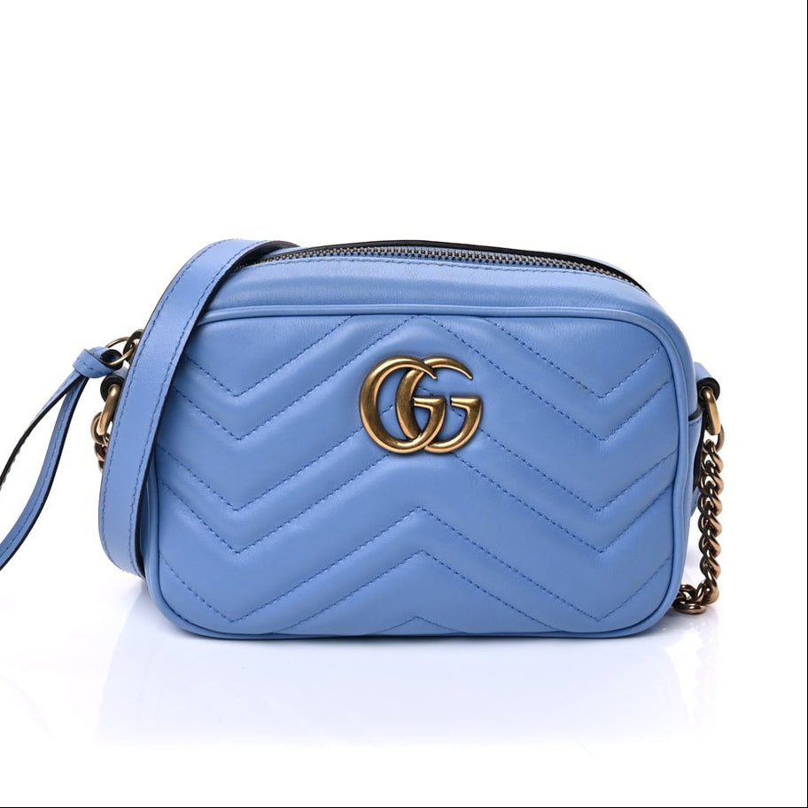 Gucci Calfskin Matelasse Mini GG Marmont Chain Shoulder Bag Clear Sky Blue Image 1