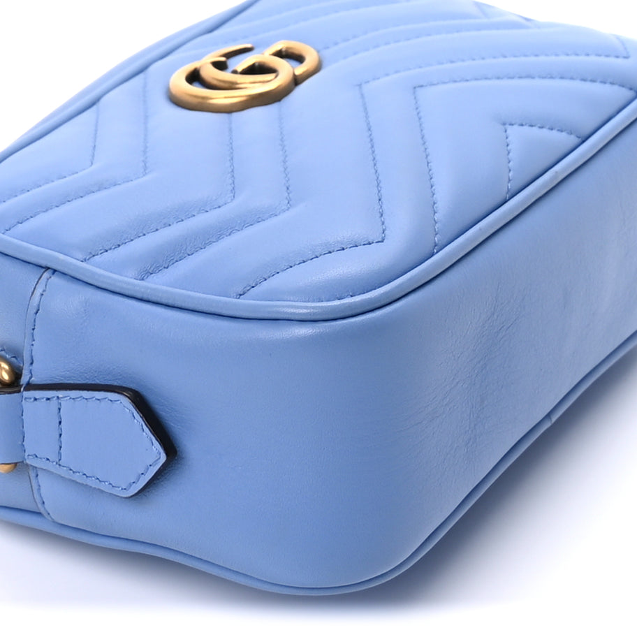 Gucci Calfskin Matelasse Mini GG Marmont Chain Shoulder Bag Clear Sky Blue Image 7