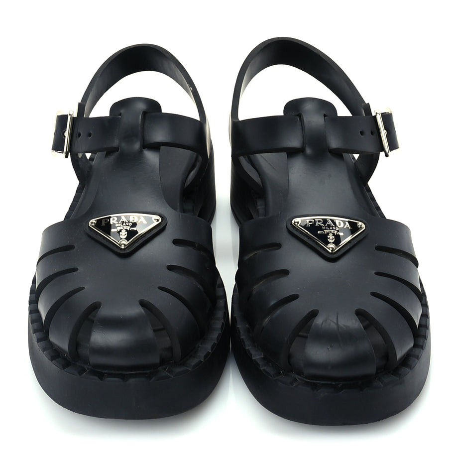Prada Foam Rubber Metal Triangle Logo 50mm Cage Sandals 38  Black Image 3