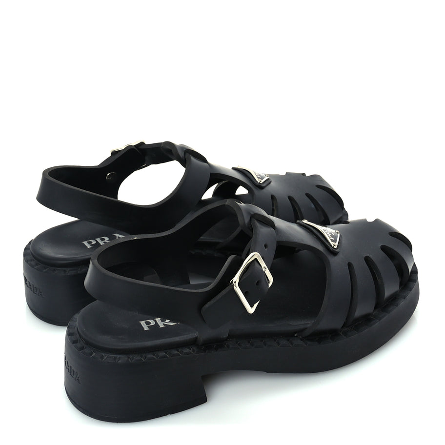 Prada Foam Rubber Metal Triangle Logo 50mm Cage Sandals 38  Black Image 4
