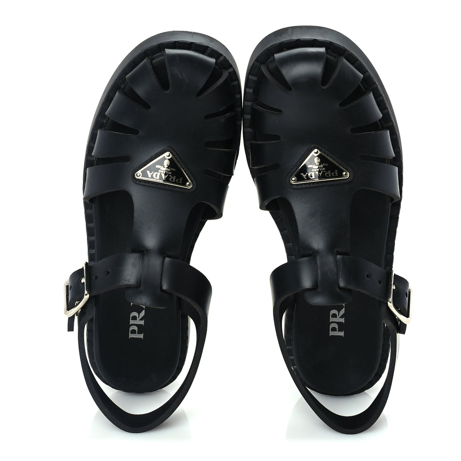 Prada Foam Rubber Metal Triangle Logo 50mm Cage Sandals 38  Black Image 5