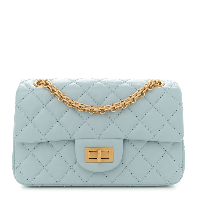  Chanel Aged Calfskin Quilted 2.55 Reissue Mini Flap Light Blue