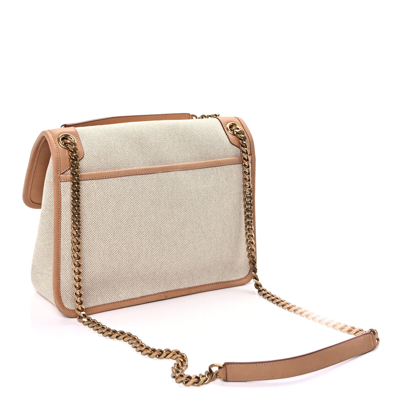  Saint Laurent Cotton Canvas Vintage Calfskin Monogram Medium Niki Chain Satchel  Cream Tan