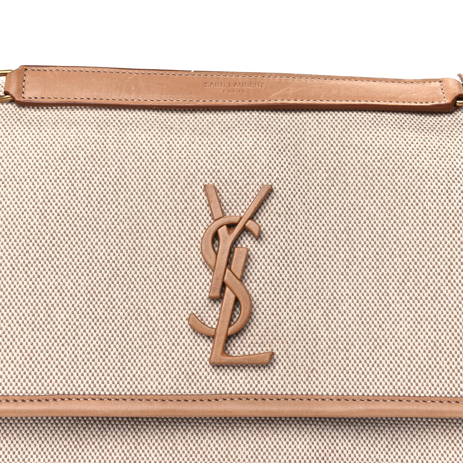 Saint Laurent Cotton Canvas Vintage Calfskin Monogram Medium Niki Chain Satchel  Cream Tan Image 6