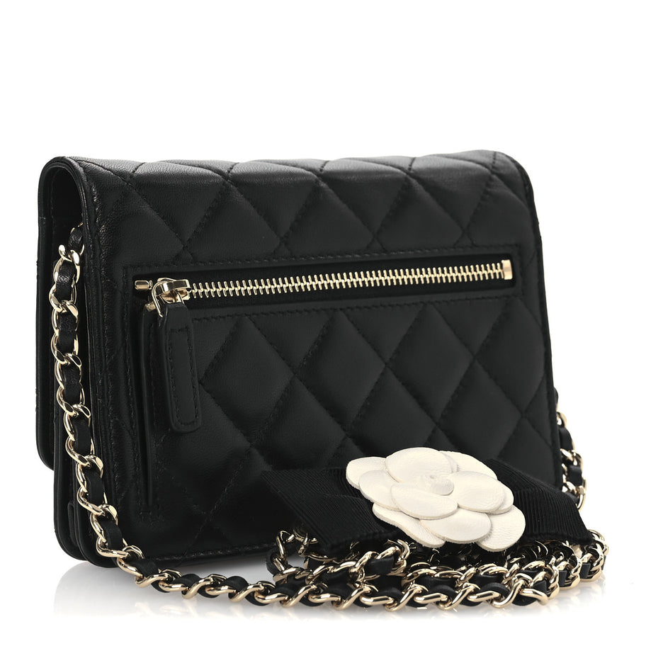 Chanel Lambskin Quilted Mini Camellia Bow Wallet On Chain WOC Black Image 3