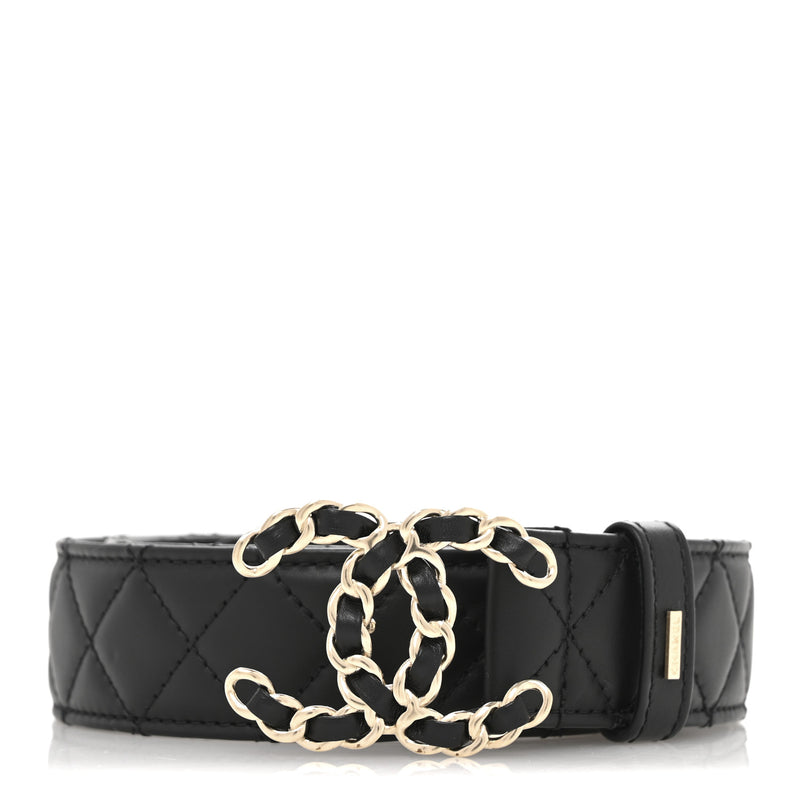  Chanel Calfskin Quilted CC Chain Belt 80 32 Black