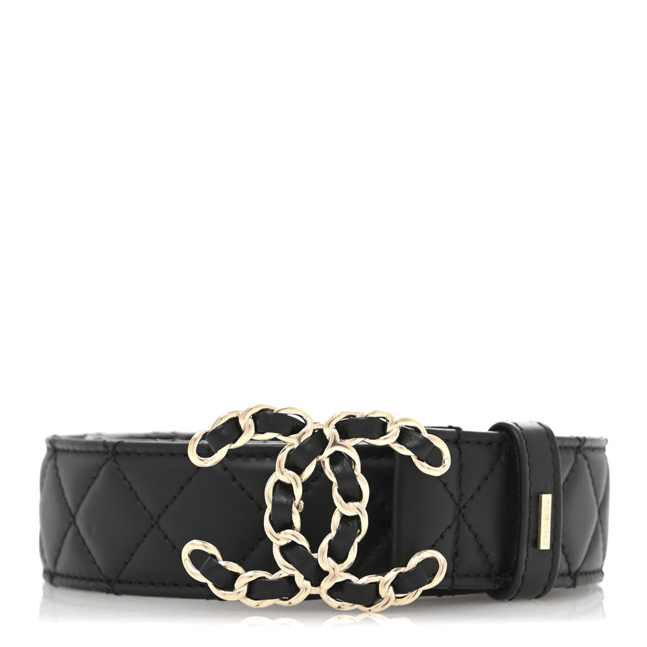 Chanel Calfskin Quilted CC Chain Belt 80 32 Black Image 1