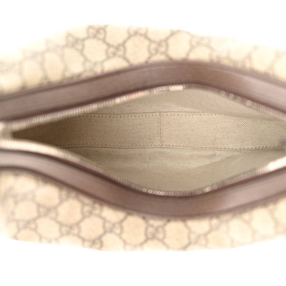 Gucci GG Supreme Monogram Textured Calfskin Web Large Attache Shoulder Bag Beige Ebony New Acero Image 5