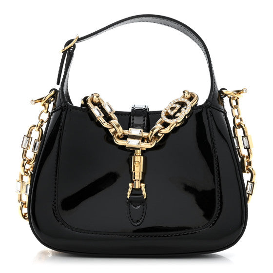 Gucci Patent Mini Jackie 1961 Crystal Hobo Black Image 1