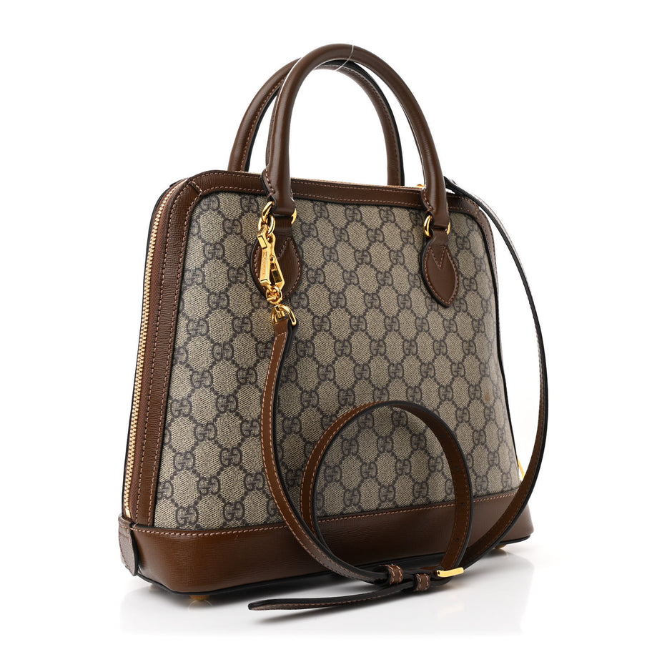 Gucci GG Supreme Monogram Azalea Calfskin Boutique Horsebit 1955 Top Handle Bag Beige Ebony Brown Sugar Image 3