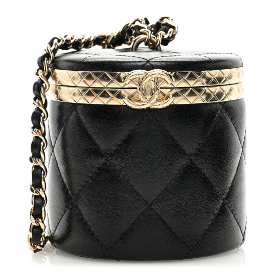 Chanel Metal Lambskin Quilted Mini Lock Frame Vanity Clutch Black Image 1