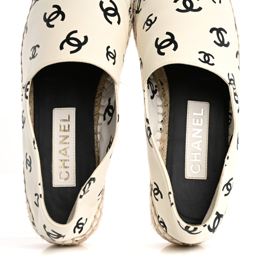 Chanel Lambskin Printed CC Espadrilles 38 White Black Image 7