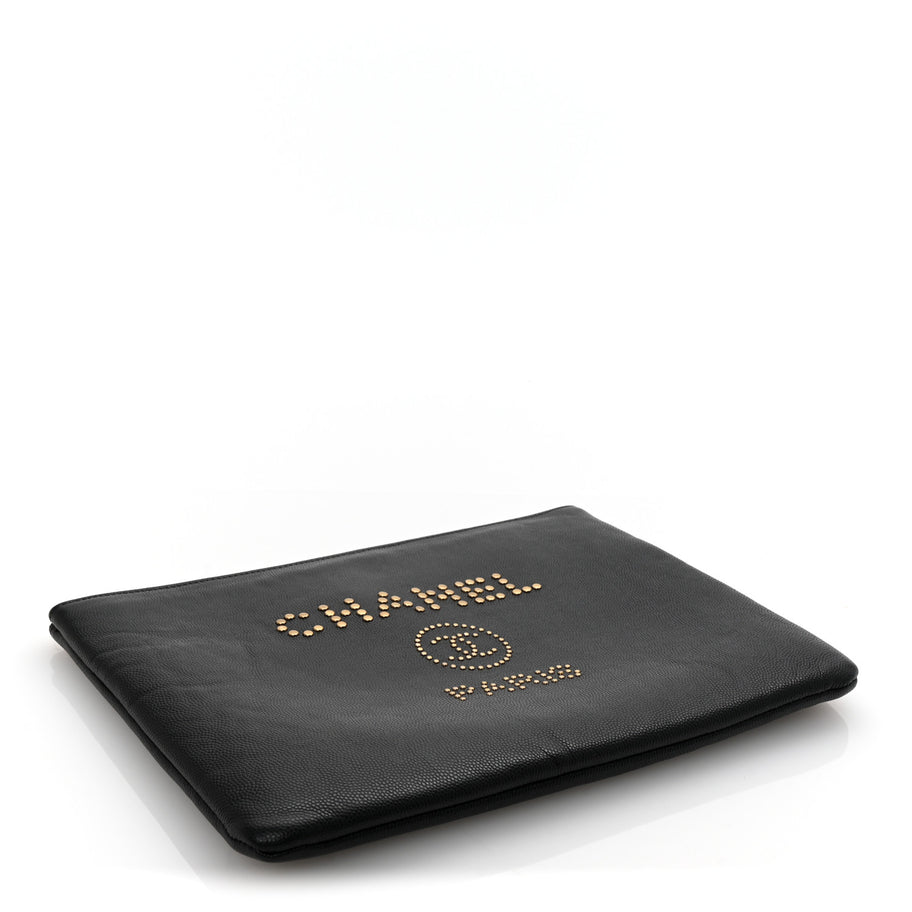 Chanel Caviar Studded Medium Deauville Pouch Black Image 4