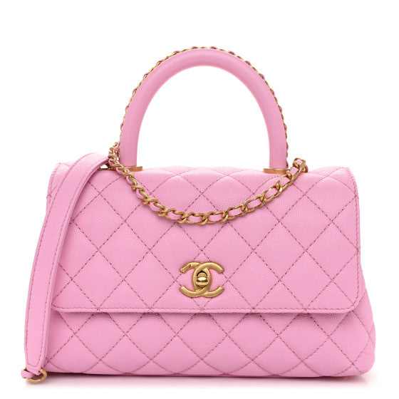  Chanel Caviar Quilted Mini Coco Chain Handle Flap Pink