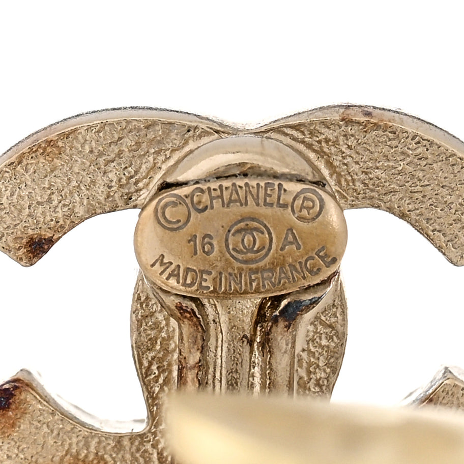 Chanel Pearl Crystal CC Drop Clip On Earrings Gold White Image 4
