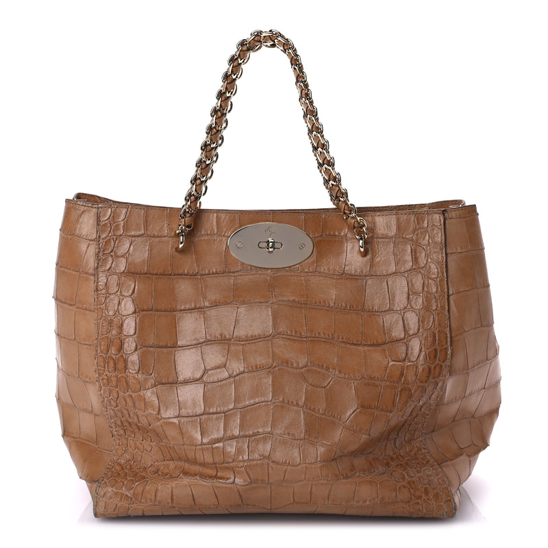  Mulberry Crocodile Embossed Calfskin Cecily Tote Biscuit Brown