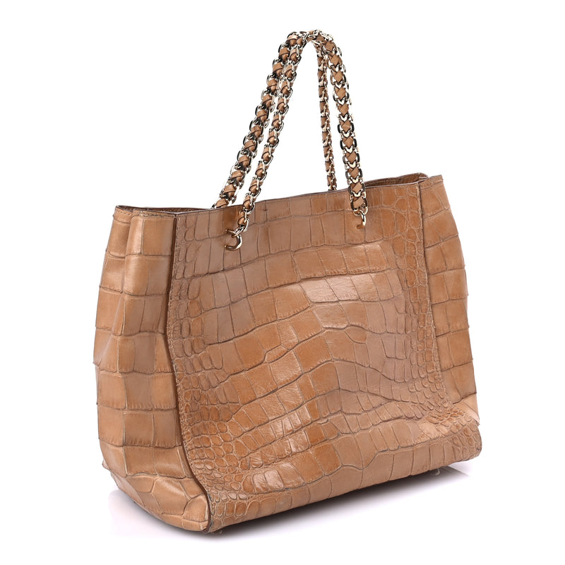  Mulberry Crocodile Embossed Calfskin Cecily Tote Biscuit Brown