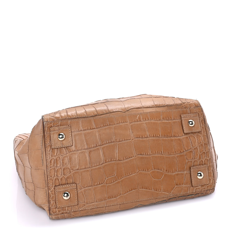 Mulberry Crocodile Embossed Calfskin Cecily Tote Biscuit Brown Image 3