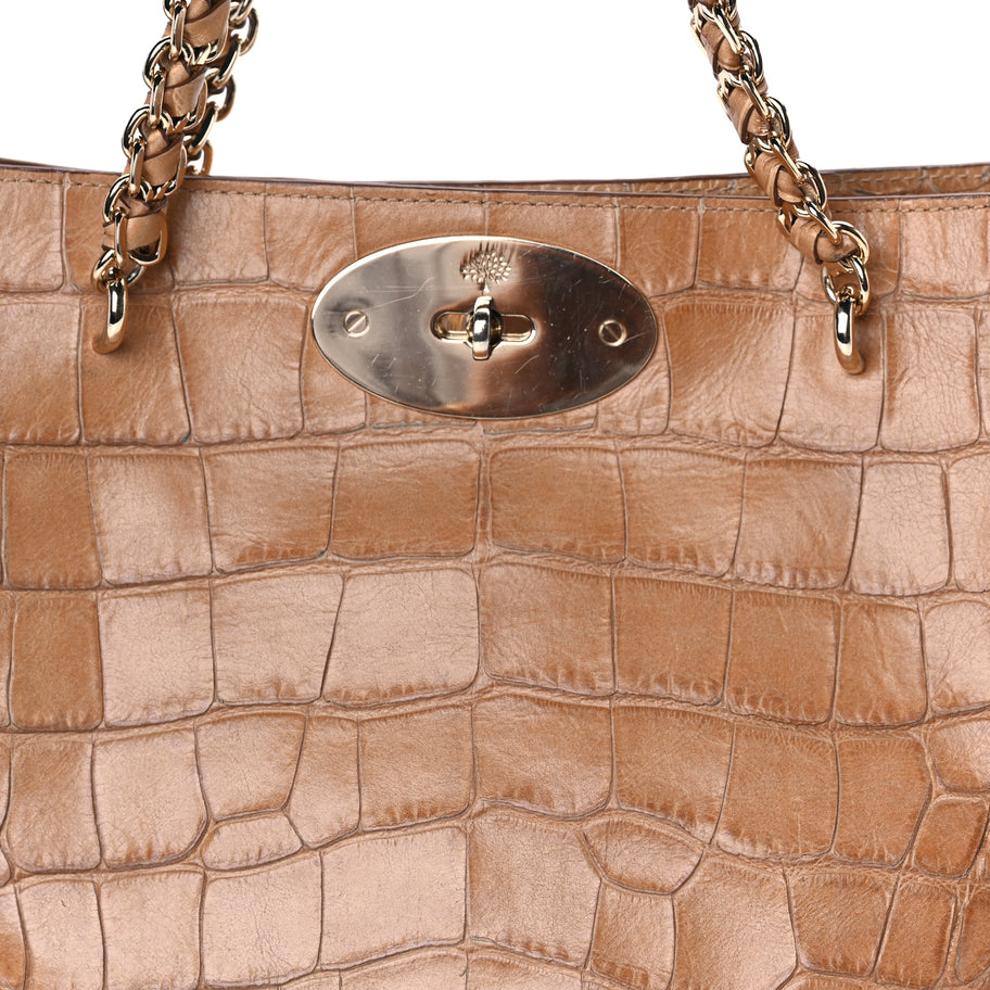 Mulberry Crocodile Embossed Calfskin Cecily Tote Biscuit Brown Image 6