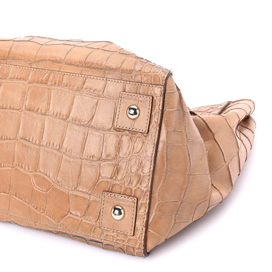 Mulberry Crocodile Embossed Calfskin Cecily Tote Biscuit Brown Image 8
