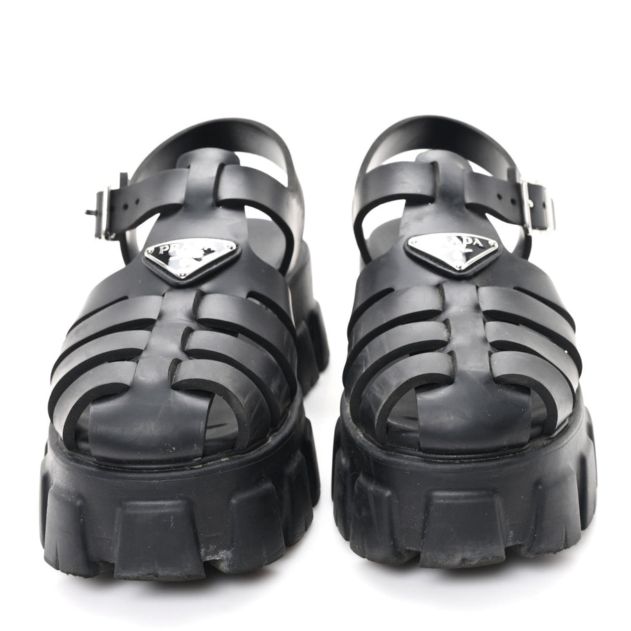 Prada Foam Rubber Triangle Logo Monolith 55mm Cage Sandals 39 Black Image 3
