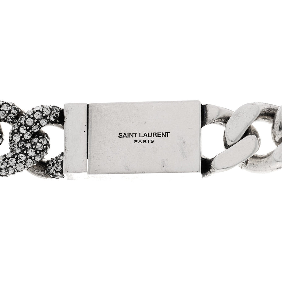 Saint Laurent Crystal Curb Chain Necklace Oxidized Silver Image 5