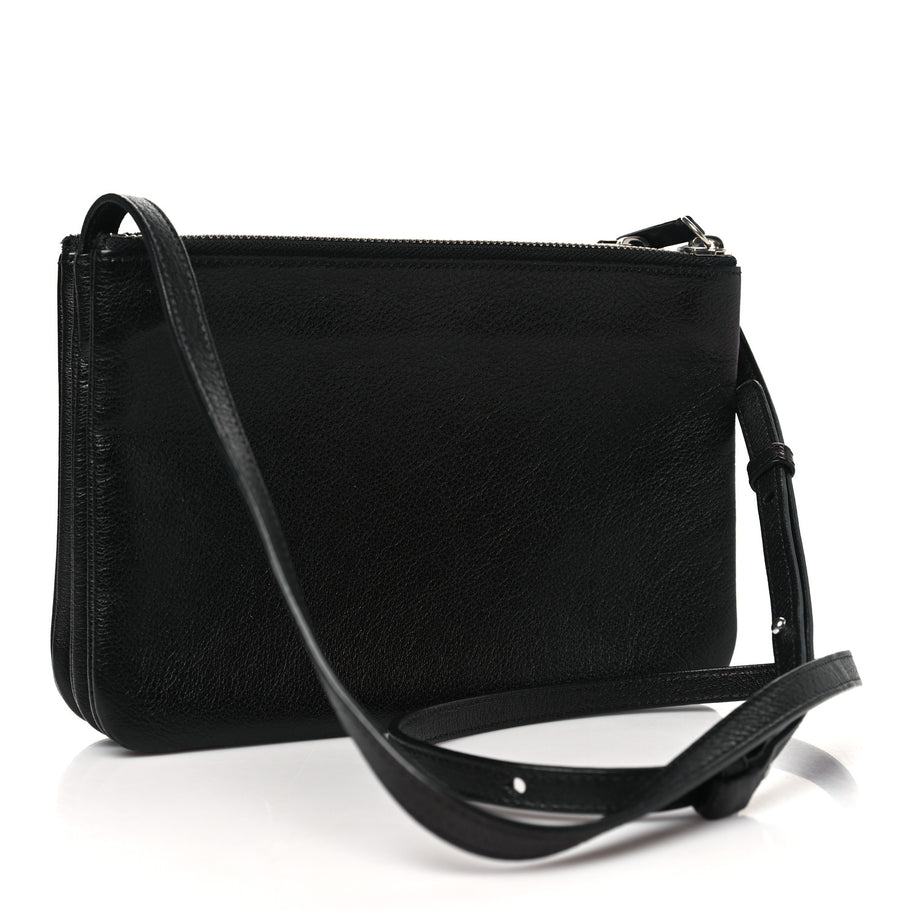 Celine Shiny Textured Calfskin Trio Crossbody Bag Black Image 3