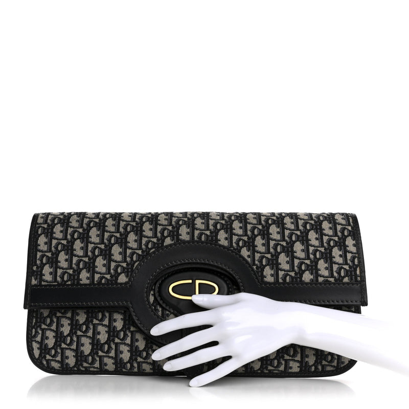  Christian Dior Oblique Fold Over Clutch Blue