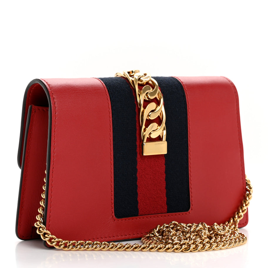 Gucci Calfskin Super Mini Sylvie Chain Shoulder Bag Hibiscus Red Image 3