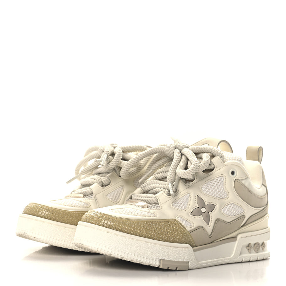 Louis Vuitton Calfskin Mesh Womens LV Skate Sneaker Beige White Image 4