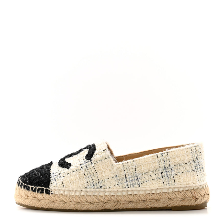 Chanel Tweed CC Espadrilles 36 Ecru White Blue Black Image 1