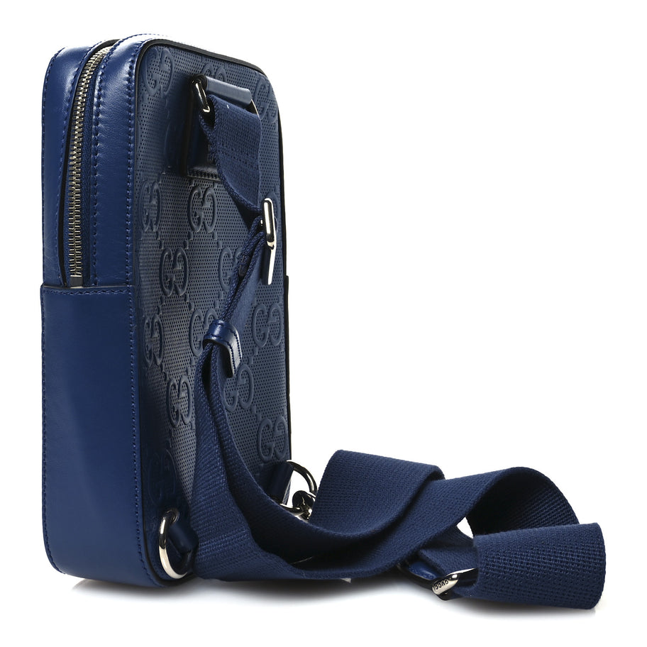 Gucci Calfskin GG Tennis Embossed Sling Backpack Blue Image 3