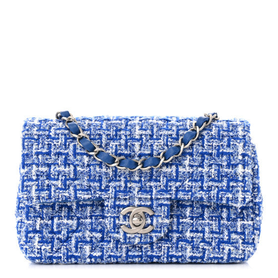 Chanel Tweed Quilted Mini Rectangular Flap Blue White Image 1