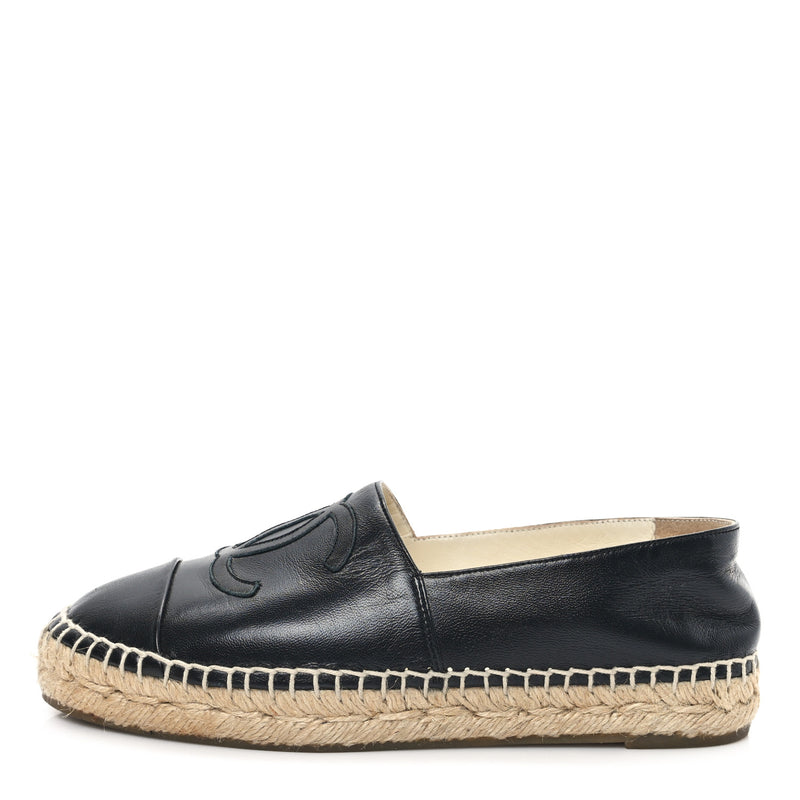  Chanel Lambskin CC Espadrilles 35 Black