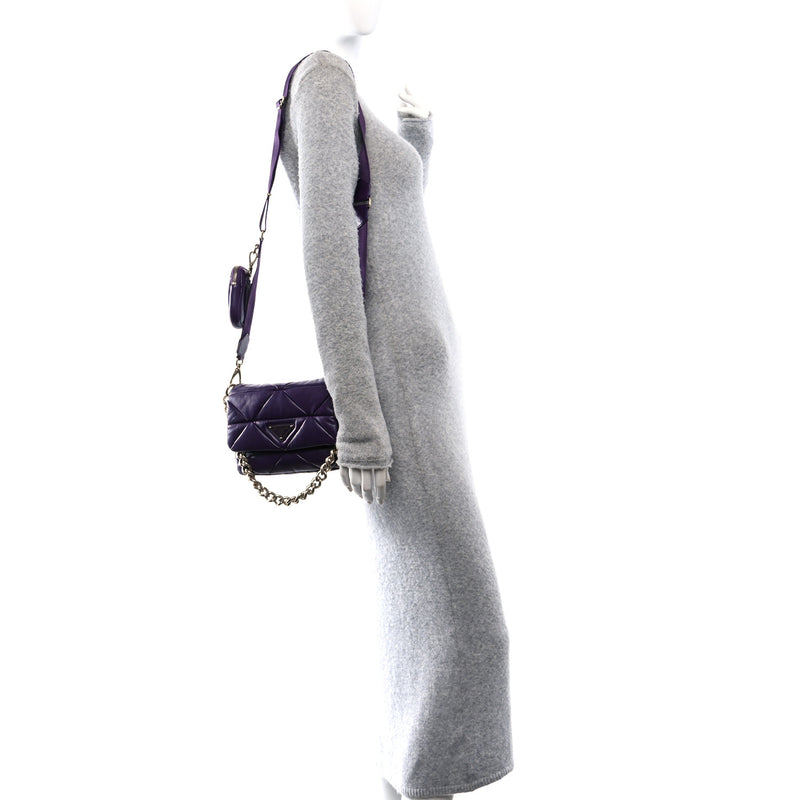  Prada Nappa Re-Nylon Triangle Quilted Patchwork System Flap Shoulder Bag Viola