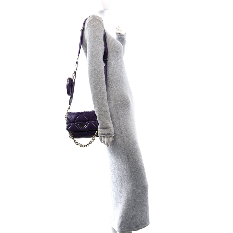 Prada Nappa Re-Nylon Triangle Quilted Patchwork System Flap Shoulder Bag Viola Image 2
