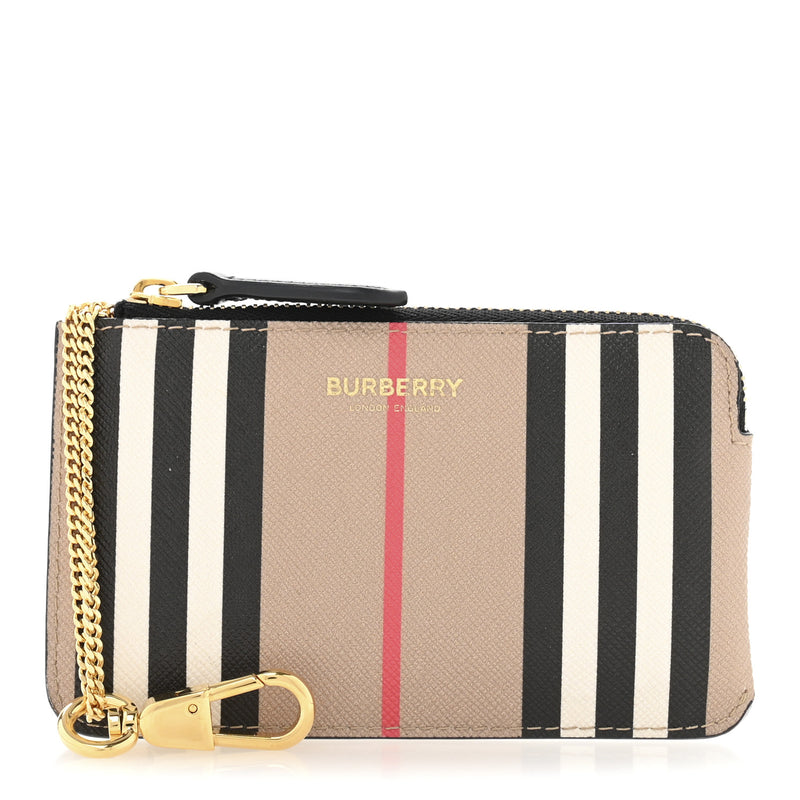  Burberry E-Canvas Calfskin Icon Stripe Zip Coin Case Archive Beige
