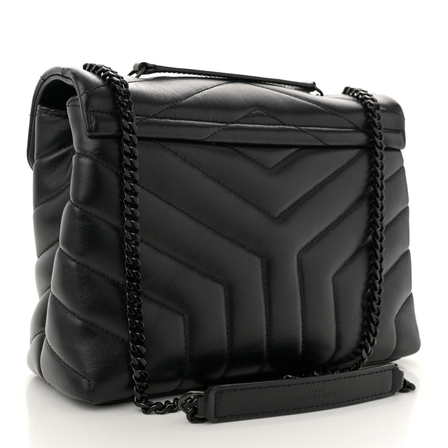 Saint Laurent Calfskin Y Quilted Monogram Monochrome Small Loulou Chain Satchel Black Image 3