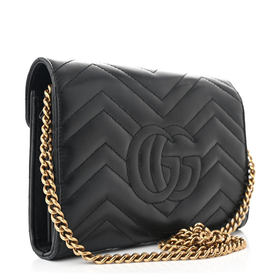 Gucci Calfskin Matelasse GG Marmont Chain Wallet Black Image 3