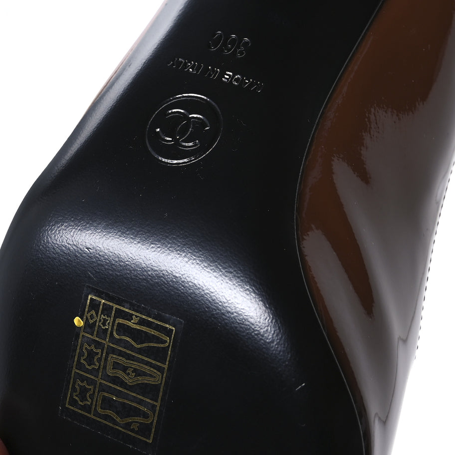 Chanel Patent Calfskin Pumps 36 Brown Black Image 7