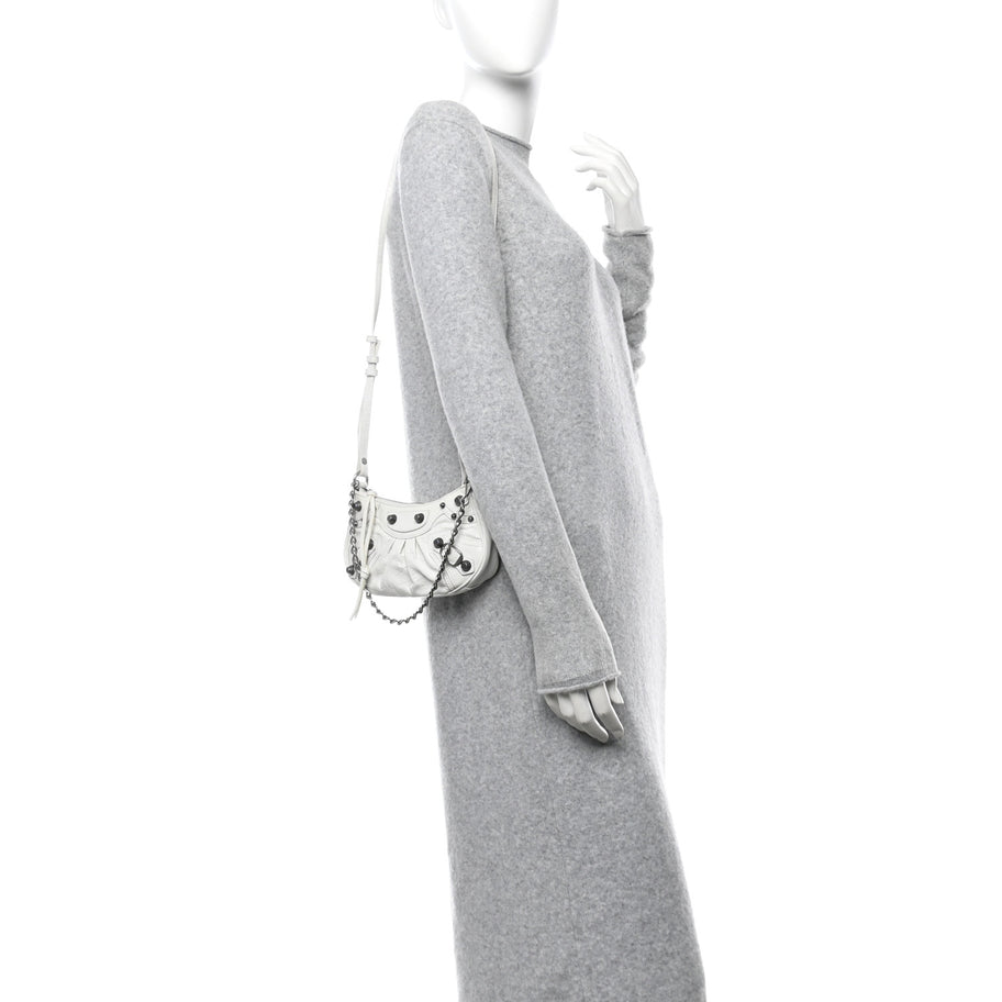 Balenciaga Extra Supple Calfskin Crocodile Embossed Le Cagole Mini Purse With Chain White Image 2