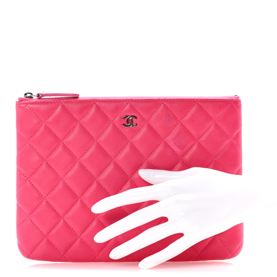 Chanel Lambskin Quilted Medium Cosmetic Case Dark Pink Image 2