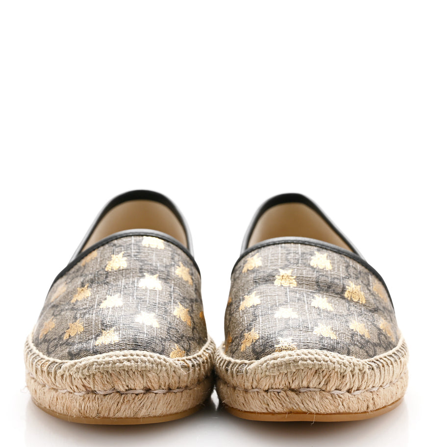 Gucci GG Supreme Monogram Bees Espadrille Flats 38.5 Beige Ebony Oro Black Image 3