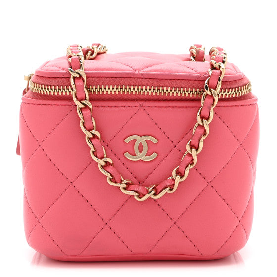 Chanel Lambskin Quilted Mini Vanity Case With Chain Pink Image 1