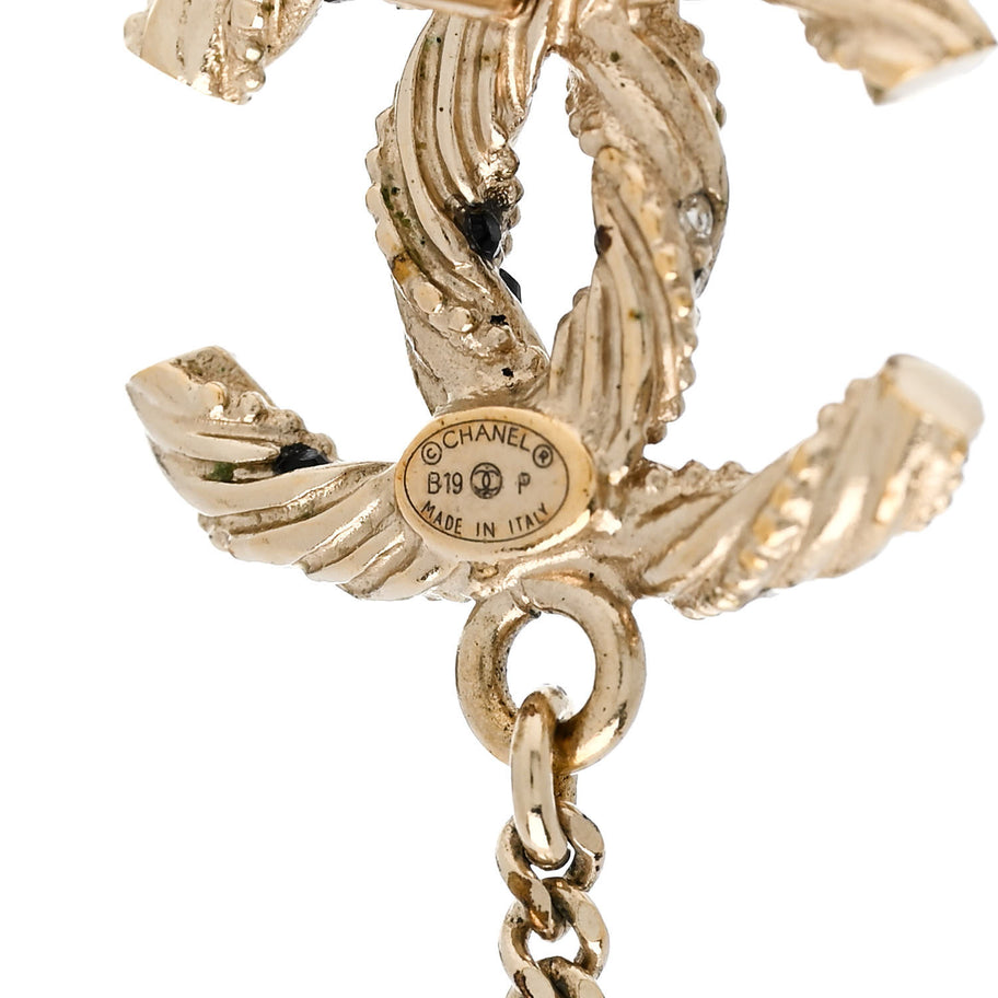 Chanel Crystal Pearl CC Ball Chain Drop Earrings Gold Black Image 4