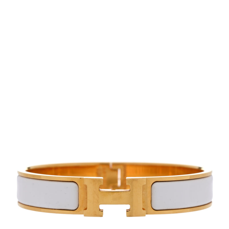  Hermes Enamel Narrow Clic Clac H Bracelet PM White