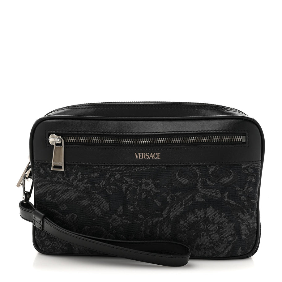 Versace Fabric Jacquard Calfskin Barocco Wristlet Pouch Black Image 1