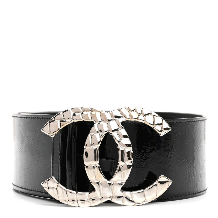 Chanel Patent CC Wide Belt 80 32 Black Image 1