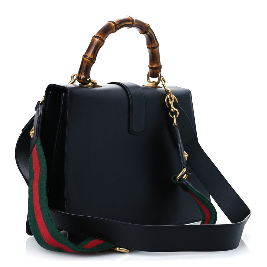Gucci Calfskin Bamboo Web Large Dionysus Top Handle Bag Black Bright Evergreen Hibiscus Red Image 3